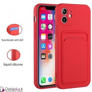 Švelnus silikoninis dėklas su kišenėle - raudonas (telefonams Apple Iphone 12)